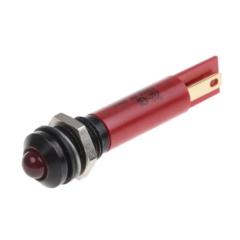 RS PRO Red Panel Mount Indicator 12V 17mA Solder Tab Termination IP67 Prominent Bezel 212-430