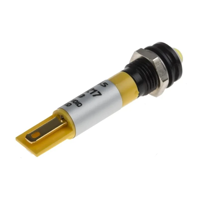 RS PRO Yellow Panel Mount Indicator 17mA Solder Tab Termination IP67 Silver Bezel 44mm 212-266