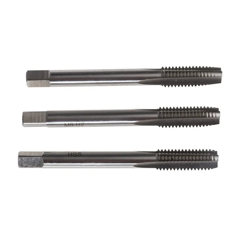 RS PRO Tap Set M8 Thread Metric Standard Hand Tap 3 Pieces HSS Straight Flute Right Hand 6.3mm Shank Diameter 72mm 215-568