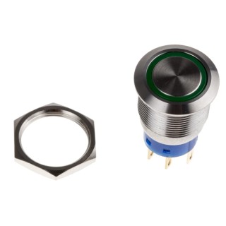 KNITTER-SWITCH Illuminated Vandal Proof Momentary Push Button Switch DPDT 19.2 mm Cutout Green LED MAV19A0F20E-624-JR