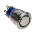 KNITTER-SWITCH Illuminated Vandal Proof Momentary Push Button Switch DPDT 19.2 mm Cutout Green LED MAV19A0F20E-624-JR