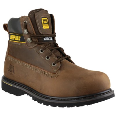 CAT Holton Brown Steel Toe Capped Men's Safety Boots Size UK 10 EU 44 Nubuck Heat Resistant Sole P708025