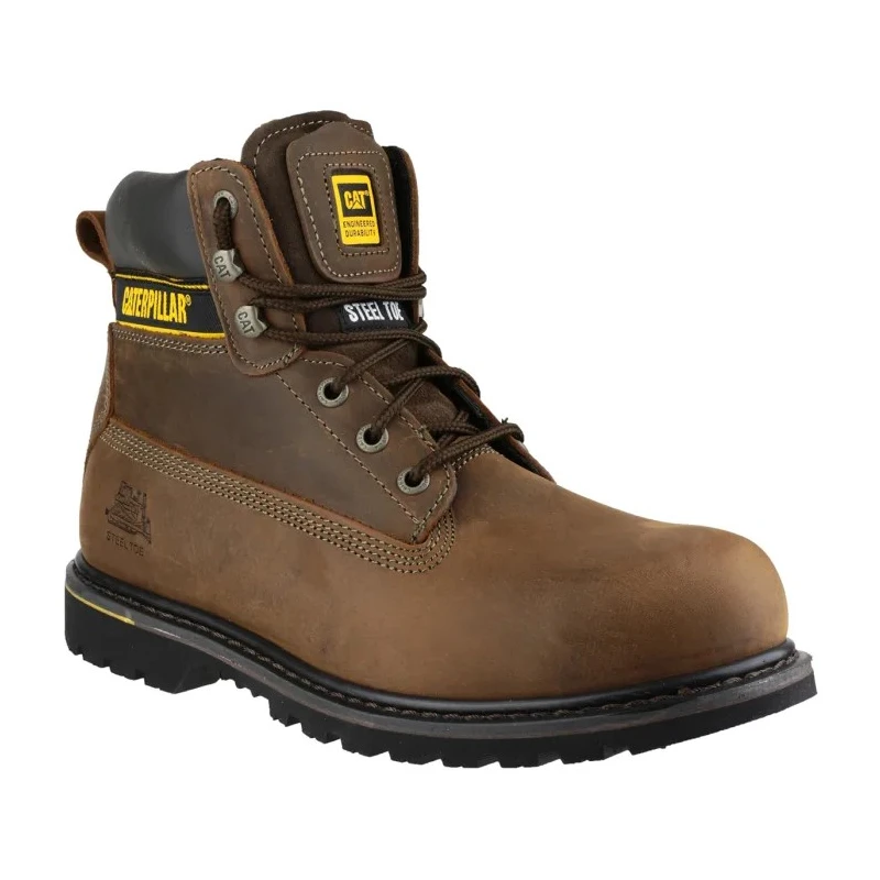 CAT Holton Brown Steel Toe Capped Men's Safety Boots Size UK 10 EU 44 Nubuck Heat Resistant Sole P708025