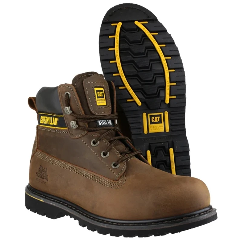 CAT Holton Brown Steel Toe Capped Men's Safety Boots Size UK 10 EU 44 Nubuck Heat Resistant Sole P708025