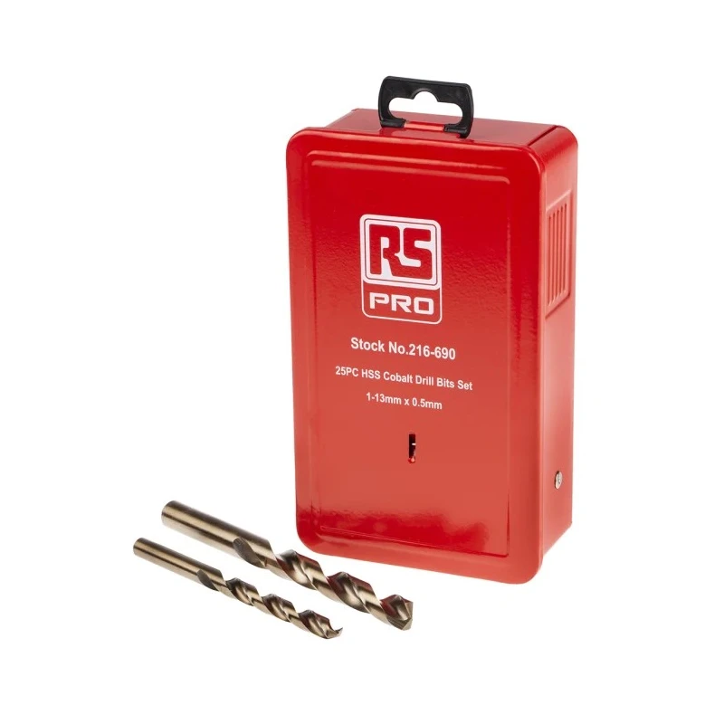 RS PRO 25-Piece Twist Drill Bit Set for Metal, Titanium Nitride Coated Bits, Sizes 1 mm to 13 mm 216-690