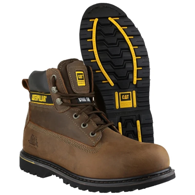 CAT Holton Brown Steel Toe Capped Men's Safety Boots Lace Up, Heat Resistant Sole, Size UK 11 EU 45 P708025
