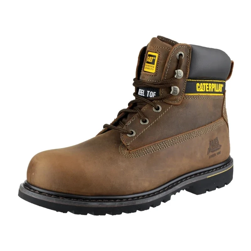 CAT Holton Brown Steel Toe Capped Men's Safety Boots Lace Up, Heat Resistant Sole, Size UK 11 EU 45 P708025