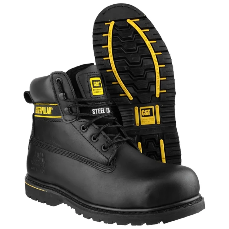 CAT Holton Black Steel Toe Capped Men's Safety Boots Size UK 11 EU 45 Heat Resistant SRC Slip Resistant P708026