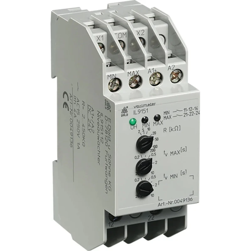 Dold Monitoring Relay 2 CO, DIN Rail Mount, 15mA Sensing, 24 V DC, 230V AC, Time Delay IL9151.12 2-450kOHM AC230V 0.2-20S