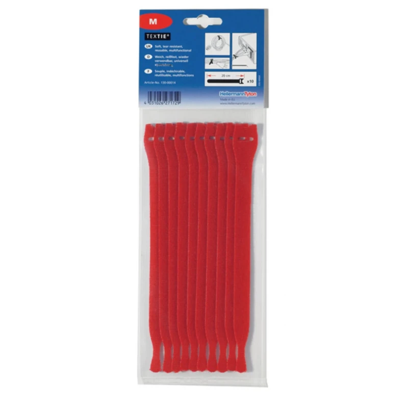 HellermannTyton Cable Tie Hook & Loop Red Polyamide, Polyethylene 200 mm x 12.5 mm 130-00014 TEXTIE M-PA66/PP-RD