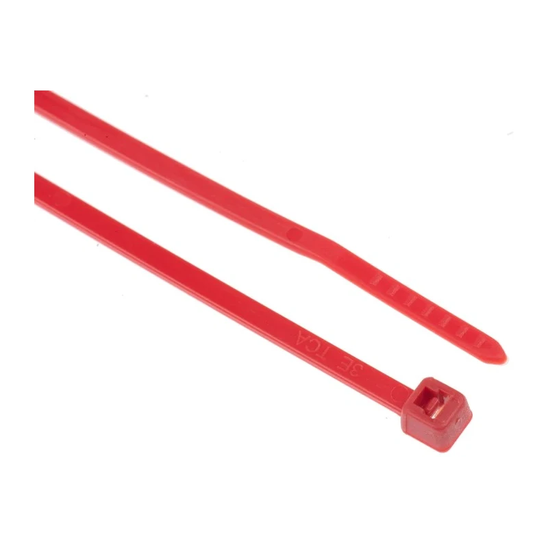 HellermannTyton Non-Releasable Cable Tie, 100 mm Length x 2.5 mm Width, Red Polyamide 66, UV 111-01812 T18R-PA66-RD