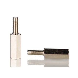 RS PRO Hexagonal Brass M3 Standoff with 18 mm Body Length and 8 mm Stud Length, Nickel Plated 221-156