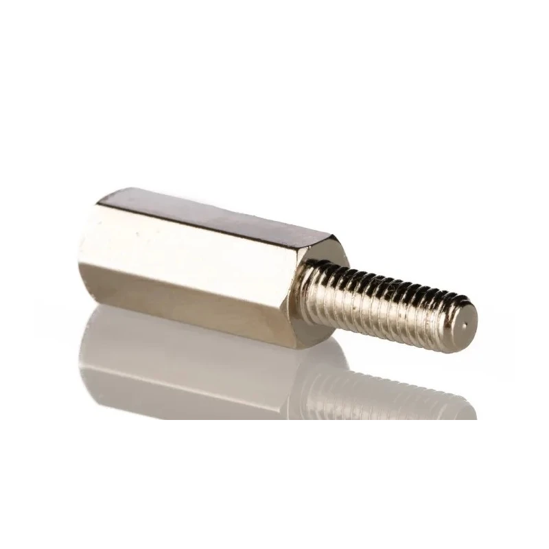 RS PRO Hexagonal Brass M3 Standoff with 18 mm Body Length and 8 mm Stud Length, Nickel Plated 221-156