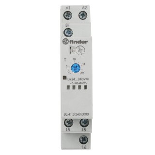 Finder 80 Series DIN Rail Timer Relay, 1-Contact, 240 V dc, 24 V ac, 240 V ac, 0.1 to 20 s, 0.1 to 24 h 80.41.0.240.0000