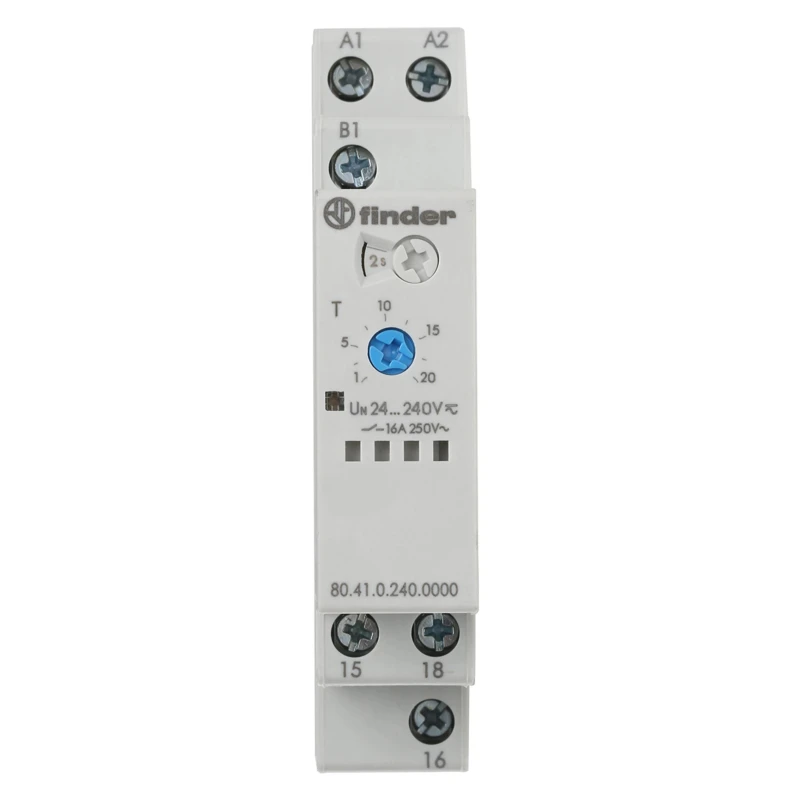 Finder 80 Series DIN Rail Timer Relay, 1-Contact, 240 V dc, 24 V ac, 240 V ac, 0.1 to 20 s, 0.1 to 24 h 80.41.0.240.0000