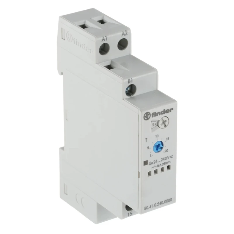 Finder 80 Series DIN Rail Timer Relay, 1-Contact, 240 V dc, 24 V ac, 240 V ac, 0.1 to 20 s, 0.1 to 24 h 80.41.0.240.0000