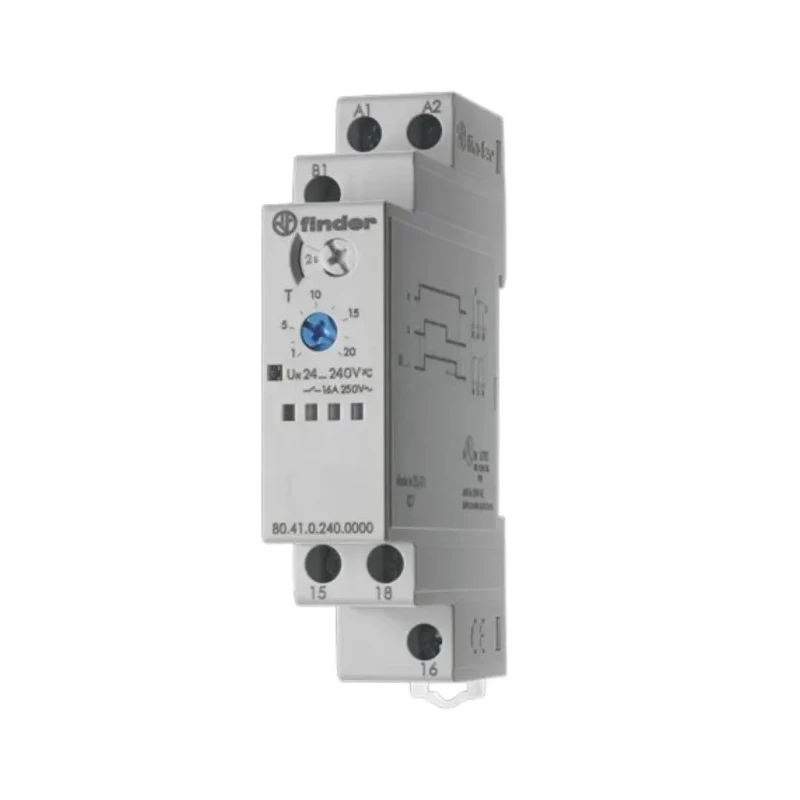 Finder 80 Series DIN Rail Timer Relay, 1-Contact, 240 V dc, 24 V ac, 240 V ac, 0.1 to 20 s, 0.1 to 24 h 80.41.0.240.0000
