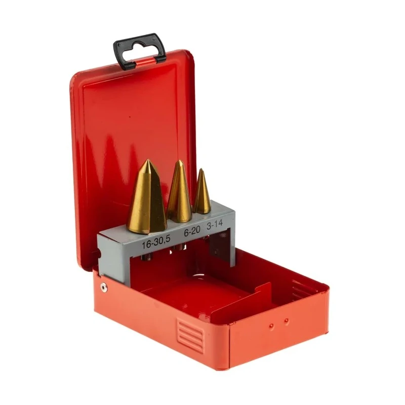 RS PRO 3-Piece HSS Titanium Nitride Coated Cone Cutter Set for Metal, 3 mm Min to 30.5 mm Max 221-579