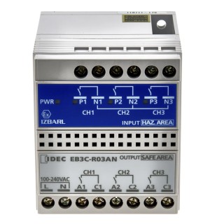 Idec 3 Channel Relay Zener Barrier ATEX Certified, DIN Rail Mount, 100-240V AC, 14.2mA Safety Current EB3C-R03AN