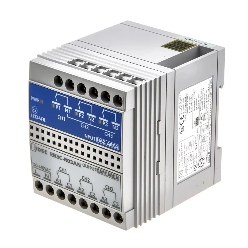 Idec 3 Channel Relay Zener Barrier ATEX Certified, DIN Rail Mount, 100-240V AC, 14.2mA Safety Current EB3C-R03AN
