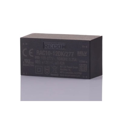 Recom Switching Power Supply 2 Output 12V DC 10W 85-305V AC Input RAC10-12DK/277