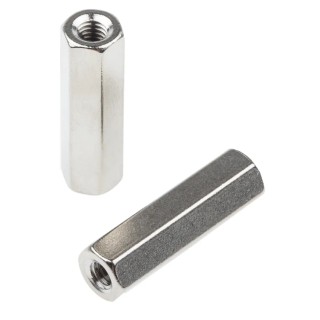 RS PRO Hex Threaded Brass Standoff, Female/Female, 25 mm Length, M4 Thread, Nickel Finish 222-503
