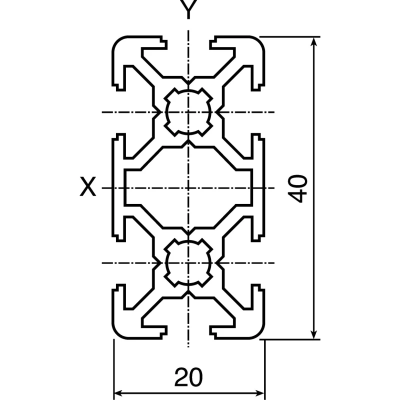 Bosch Rexroth Silver Aluminium Strut Profile 20 x 40 mm 6 mm Groove, 3 m Length, Series MGE 13.2 3842992891/3000