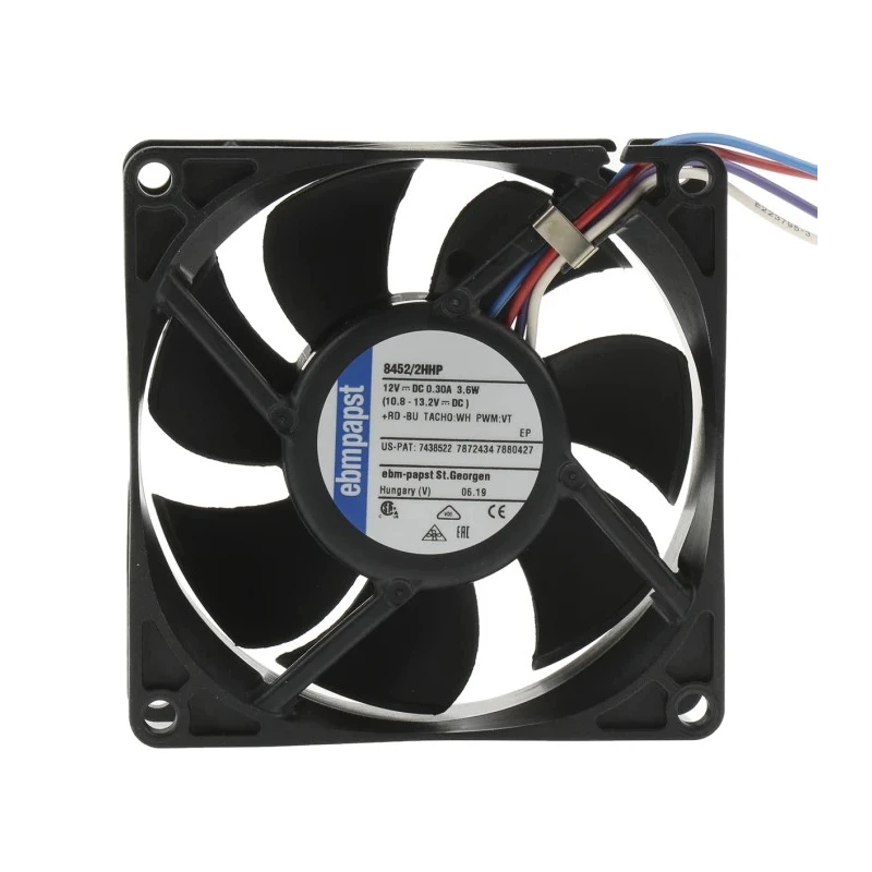 ebm-papst 8450 Series Axial Fan, 12V DC, 82 m³/h Airflow, 3.6 W Power, 0.12 A Max Current, IP20, 80 x 80 x 25.4 mm 8452/2HHP