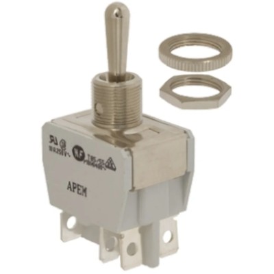 APEM Industrial Toggle Switch, Panel Mount, On-On DPDT, Solder Terminal, 24 V dc, 250 V ac 646H/2-5