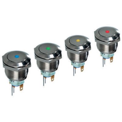 APEM AV Series Illuminated Push Button Switch Latching 19.2 mm Cutout Blue LED IP65 48 V dc 250 V ac AV091L1EA240K