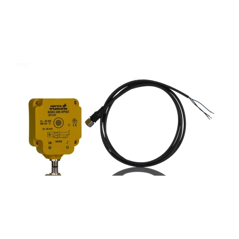 Turck Block Inductive Proximity Sensor, M12 Thread, PNP Output, Uprox Series, 30 V DC, 50 mm Detection BI50U-Q80-AP6X2-H1141