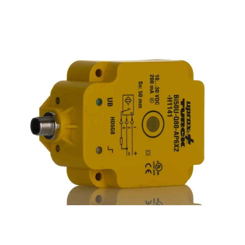 Turck Block Inductive Proximity Sensor, M12 Thread, PNP Output, Uprox Series, 30 V DC, 50 mm Detection BI50U-Q80-AP6X2-H1141