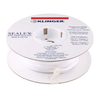 Klinger White PTFE Tape, 8 m Length x 10 mm Width x 3 mm Thickness with Polytetrafluoroethylene Material SEA1030008BR