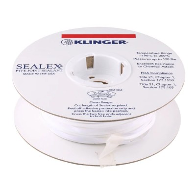 Klinger White PTFE Tape, 8 m Length x 10 mm Width x 3 mm Thickness with Polytetrafluoroethylene Material SEA1030008BR