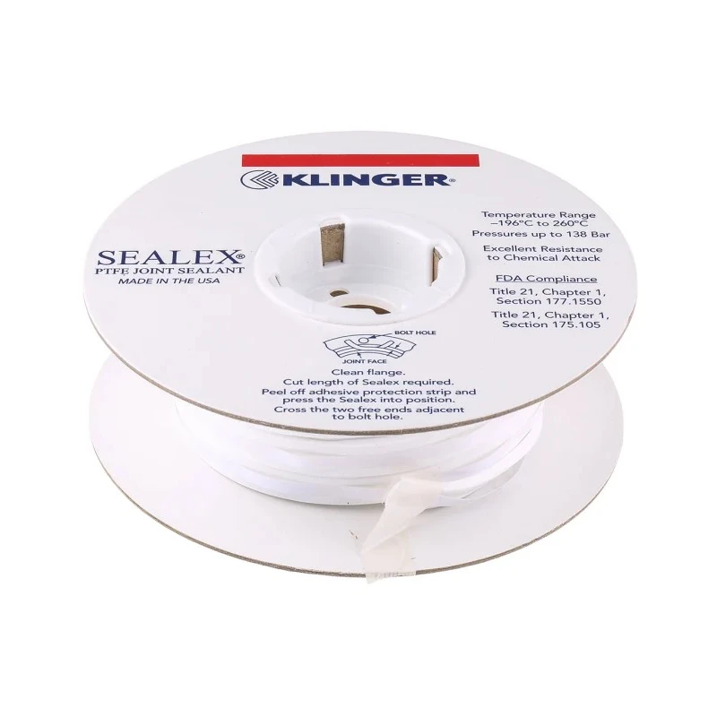 Klinger White PTFE Tape, 8 m Length x 10 mm Width x 3 mm Thickness with Polytetrafluoroethylene Material SEA1030008BR