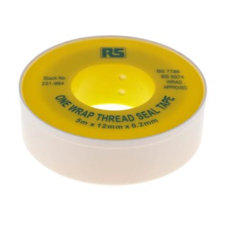 RS PRO White PTFE Thread Seal Tape 12mm Width x 0.2mm Thickness x 5m Length 231-964