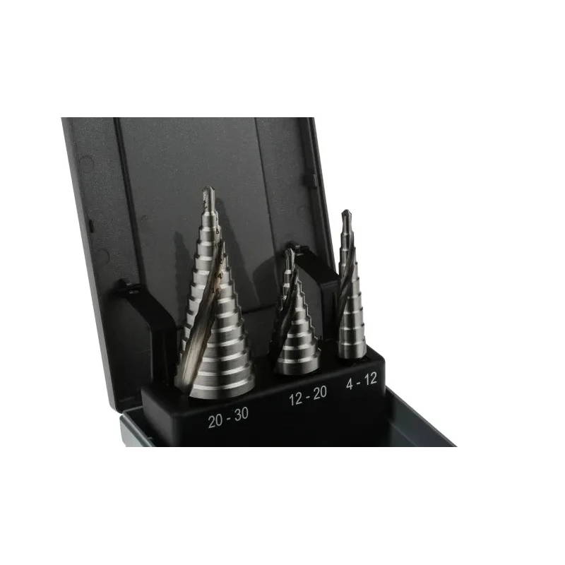 RS PRO 3-Piece Step Drill Bit Set for Metal 4 mm Min to 30 mm Max HSS 232-614