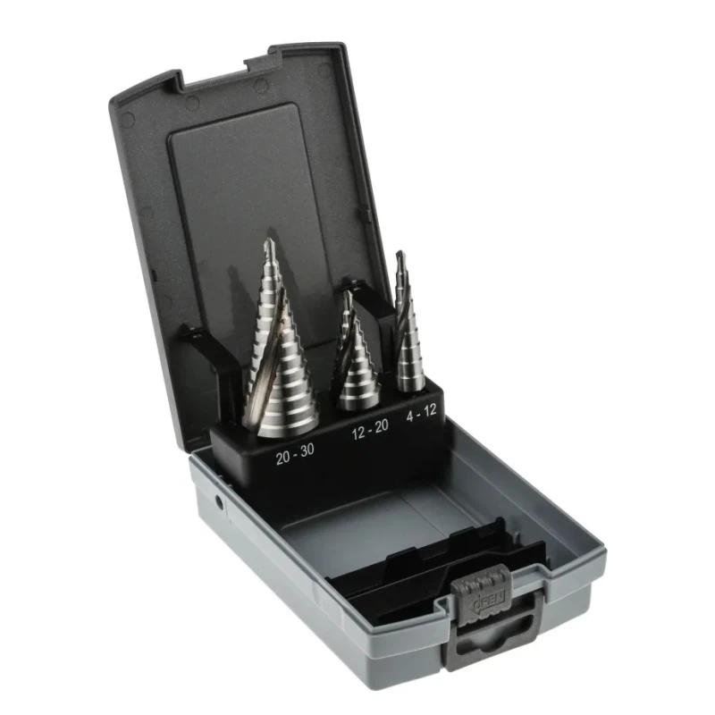 RS PRO 3-Piece Step Drill Bit Set for Metal 4 mm Min to 30 mm Max HSS 232-614