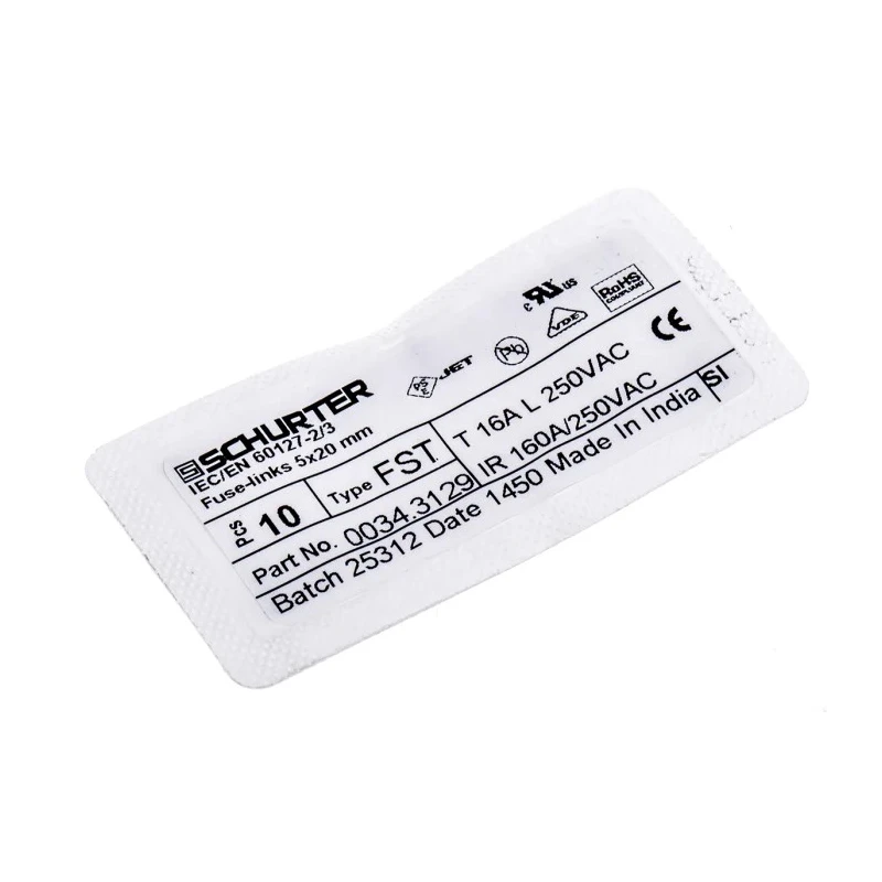 Schurter 16A Time Delay Glass Cartridge Fuse 5 x 20 mm 250V ac FST 5x20 Series 0034.3129