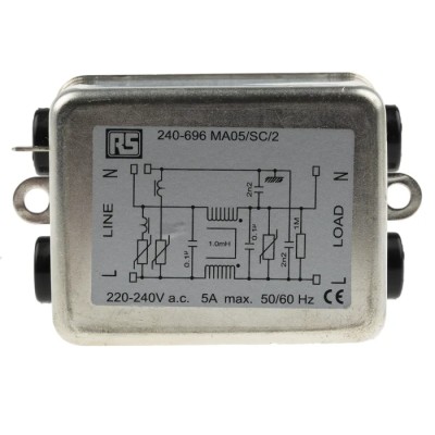 RS PRO Chassis Mount RFI Filter 5 A 240 V AC 50Hz/60Hz Fast-On Termination MA05/10 240-696