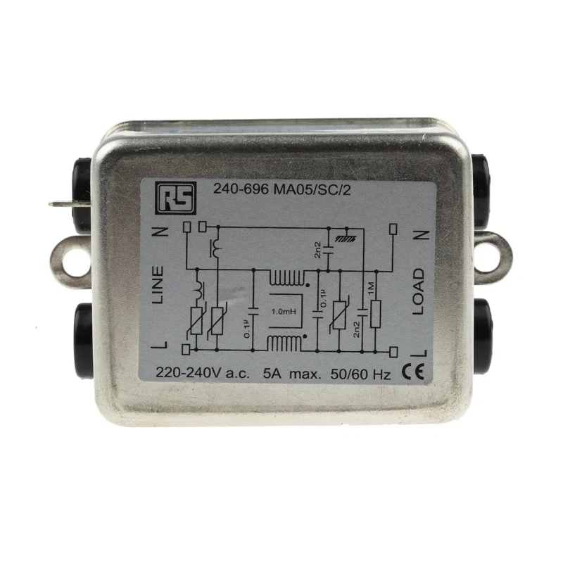 RS PRO Chassis Mount RFI Filter 5 A 240 V AC 50Hz/60Hz Fast-On Termination MA05/10 240-696