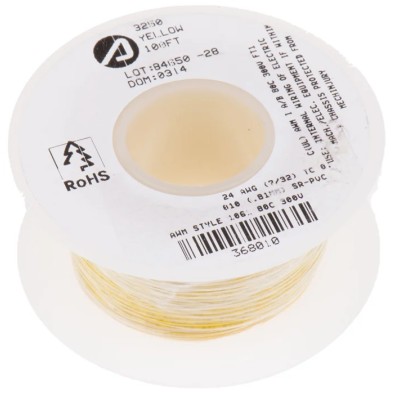 Alpha Wire Hookup Wire PVC Series Yellow, 24 AWG, 7 x 0.20 mm Core Strands, 30 m Length, Tinned Copper Conductor 3250 YL005
