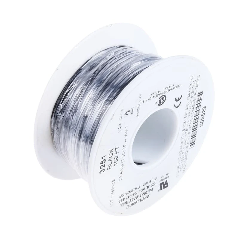 Alpha Wire Hook Up Wire PVC Series Black 22 AWG, 7/0.25 mm Core Strands, 30 m Length, 300V, Polyvinyl Chloride 3251 BK005
