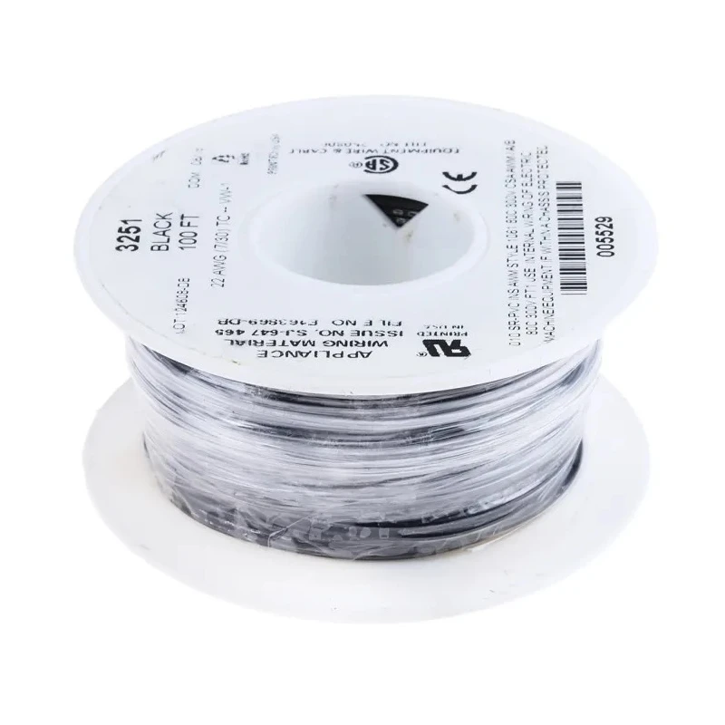 Alpha Wire Hook Up Wire PVC Series Black 22 AWG, 7/0.25 mm Core Strands, 30 m Length, 300V, Polyvinyl Chloride 3251 BK005