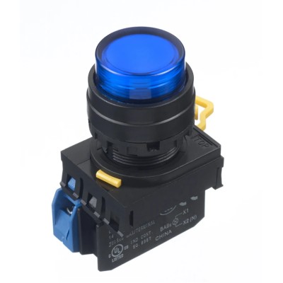 Idec YW Series Illuminated Push Button Complete Unit, Panel Mount, 22 mm Cutout, Blue, SPST, IP65 YW1L-A2E10QM3S
