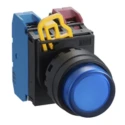 Idec YW Series Illuminated Push Button Complete Unit, Panel Mount, 22 mm Cutout, Blue, SPST, IP65 YW1L-A2E10QM3S