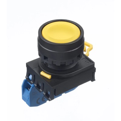 Idec Illuminated Push Button Complete Unit Panel Mount 22mm Cutout Yellow SPST IP65 YW1B-A1E10Y