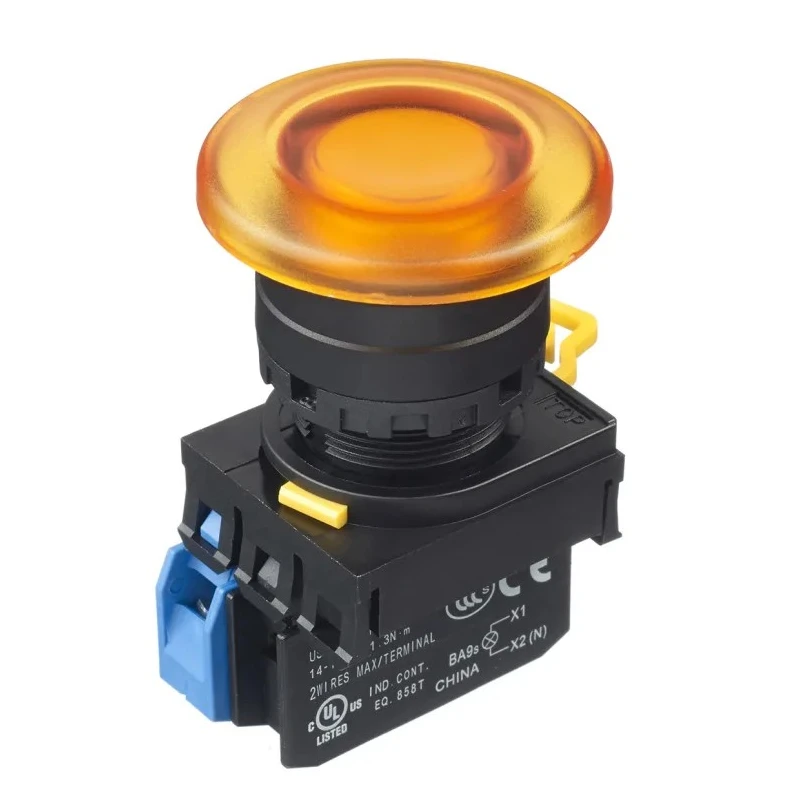 Idec Illuminated Push Button Complete Unit Panel Mount 22mm Cutout Amber SPST IP65 YW1L-A4E10QM3A