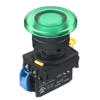 Idec Illuminated Push Button Complete Unit Panel Mount 22mm Cutout Green SPST IP65 YW1L-A4E10QM3G