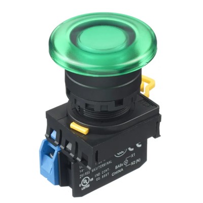Idec Illuminated Push Button Complete Unit Panel Mount 22mm Cutout Green SPST IP65 YW1L-A4E10QM3G